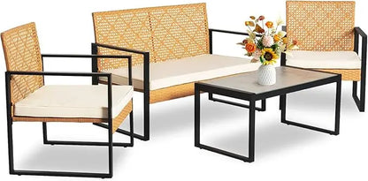 4 Piece Outdoor Wicker Patio Furniture Set