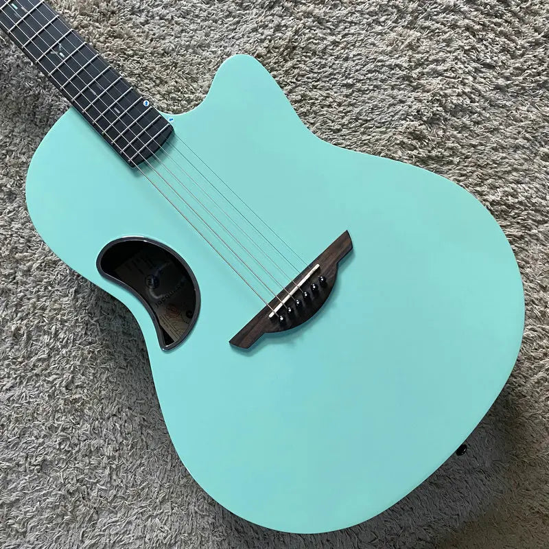 H561 Jacques Metal Green Carbon Fiber Folk Acoustic Guitar with Red Cedar Solid Top, Ovation Style