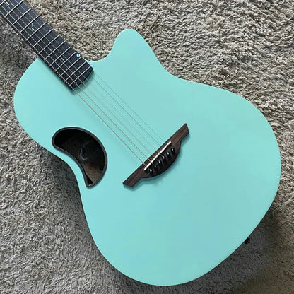 H561 Jacques Metal Green Carbon Fiber Folk Acoustic Guitar with Red Cedar Solid Top, Ovation Style
