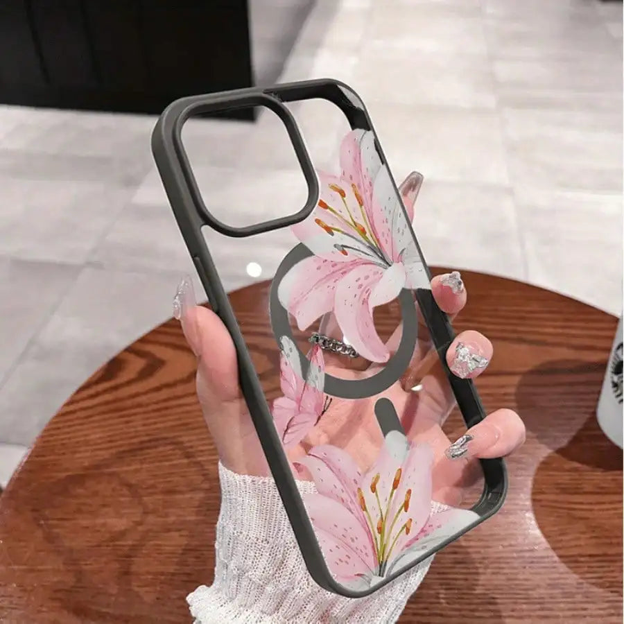 Pink Lily Magnetic Phone Case For iPhone
