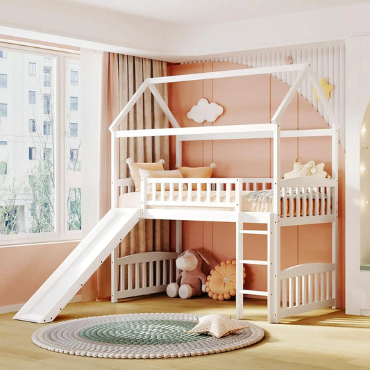 Twin Loft Bed With Slide For Kids