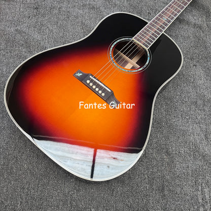 Custom Sunburst 41 Inch J-45s Herringbone Binding Acoustic Guitar Solid Spruce Top SOLID Back Side