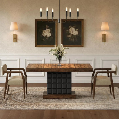 Farmhouse Kitchen Table With Sturdy Wood Pedestal Base