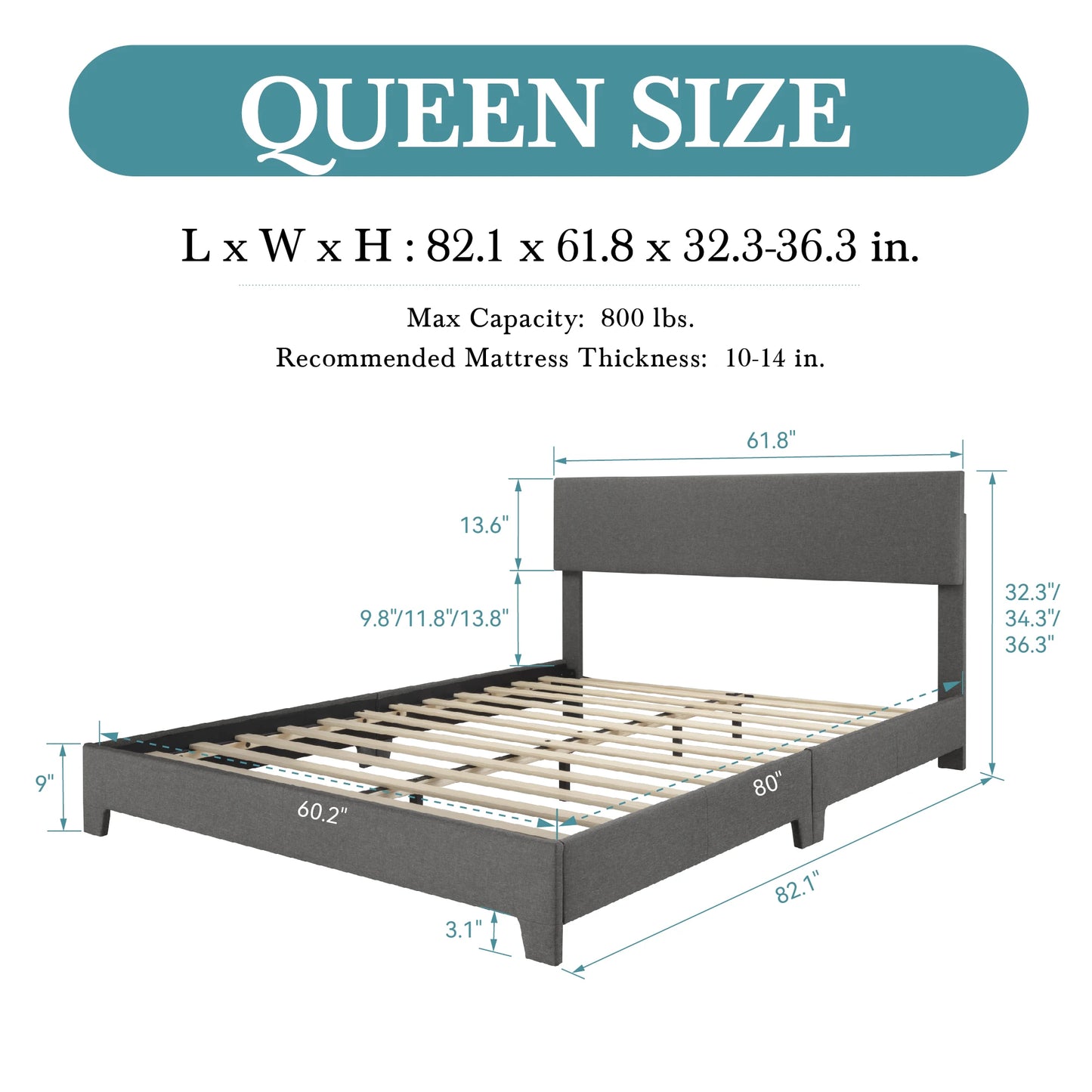 Upholstered Bed Frame with Adjustable Headboard