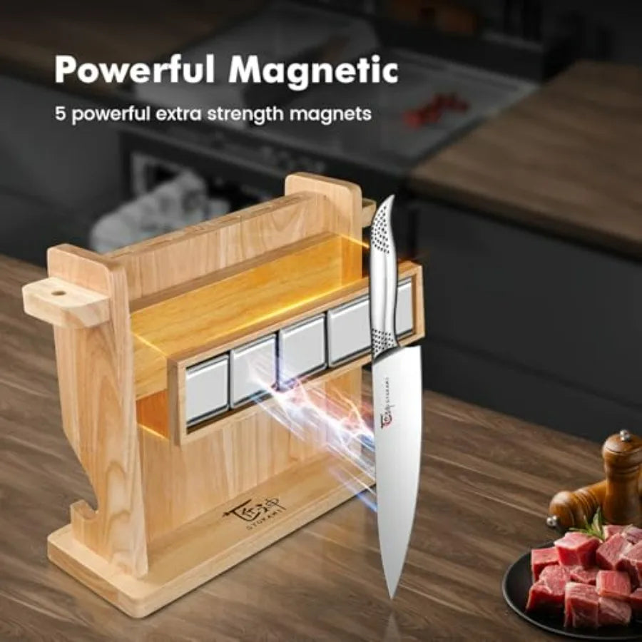 Japanese Knives Set Magnetic Block Stainless Steel