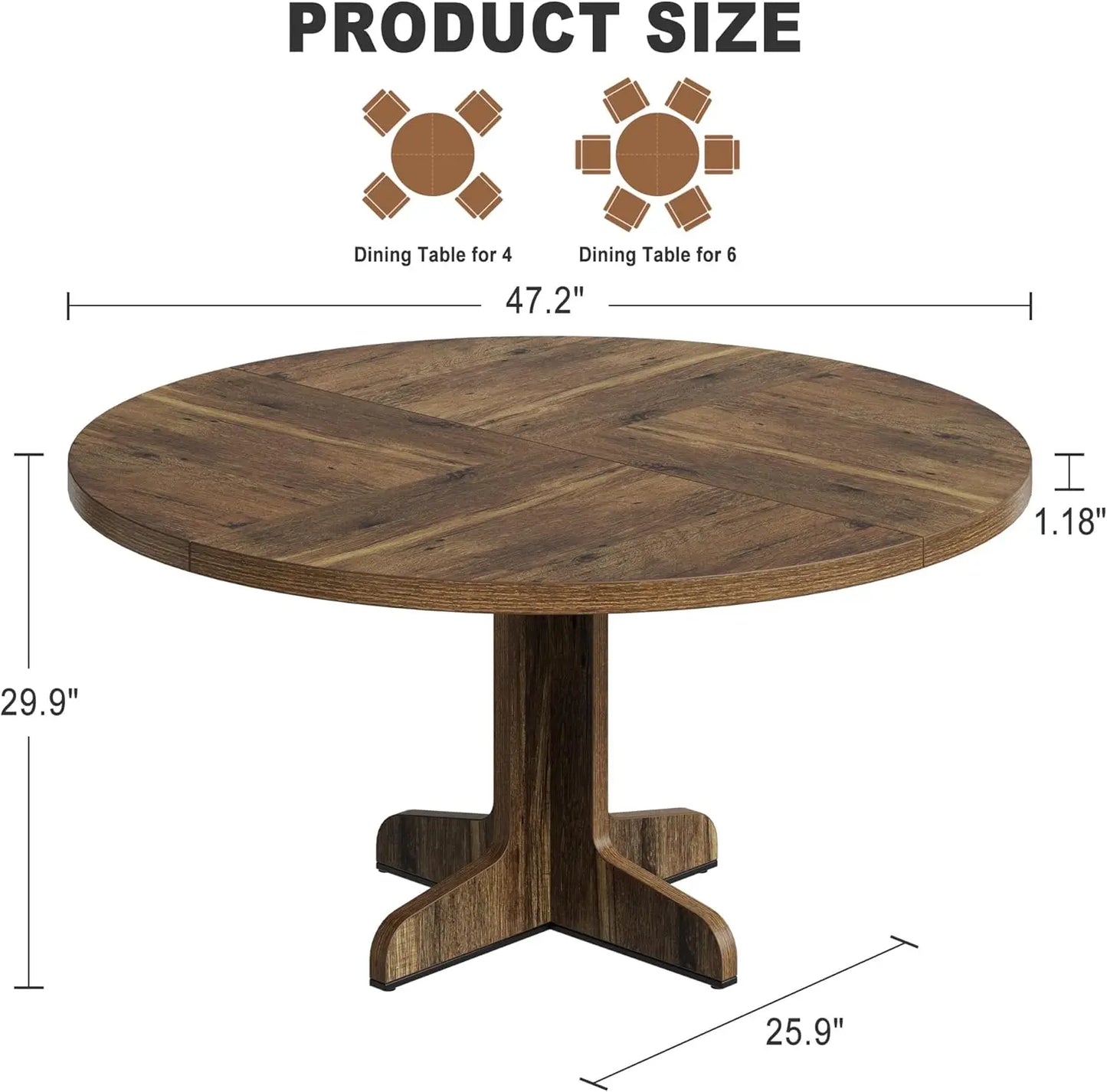 Farmhouse Circle Kitchen Table With Wood Tabletop