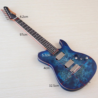 6String Electric Guitar Tree Burl Top Roasted Maple Neck 39 Inch Okoume Body Matte Performance Guitar Blue&Black Good Handicraft
