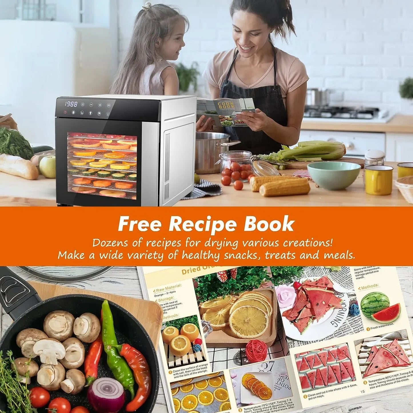 8-Tray Stainless Steel 600W Food Dehydrator