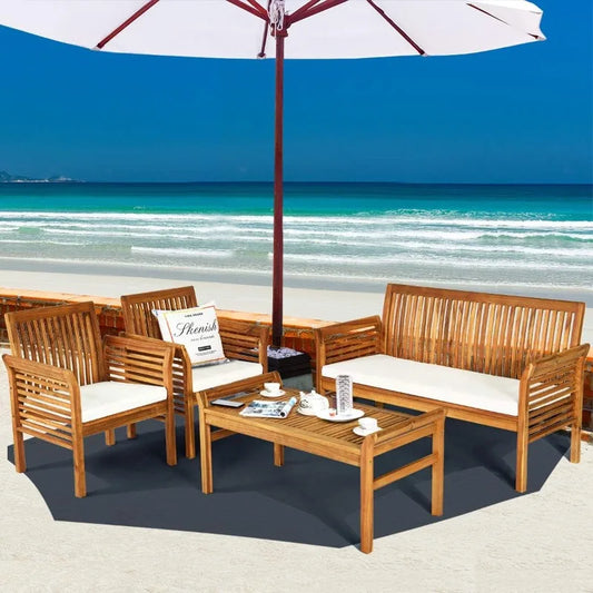 4 Piece Outdoor Acacia Wood Sofa Set