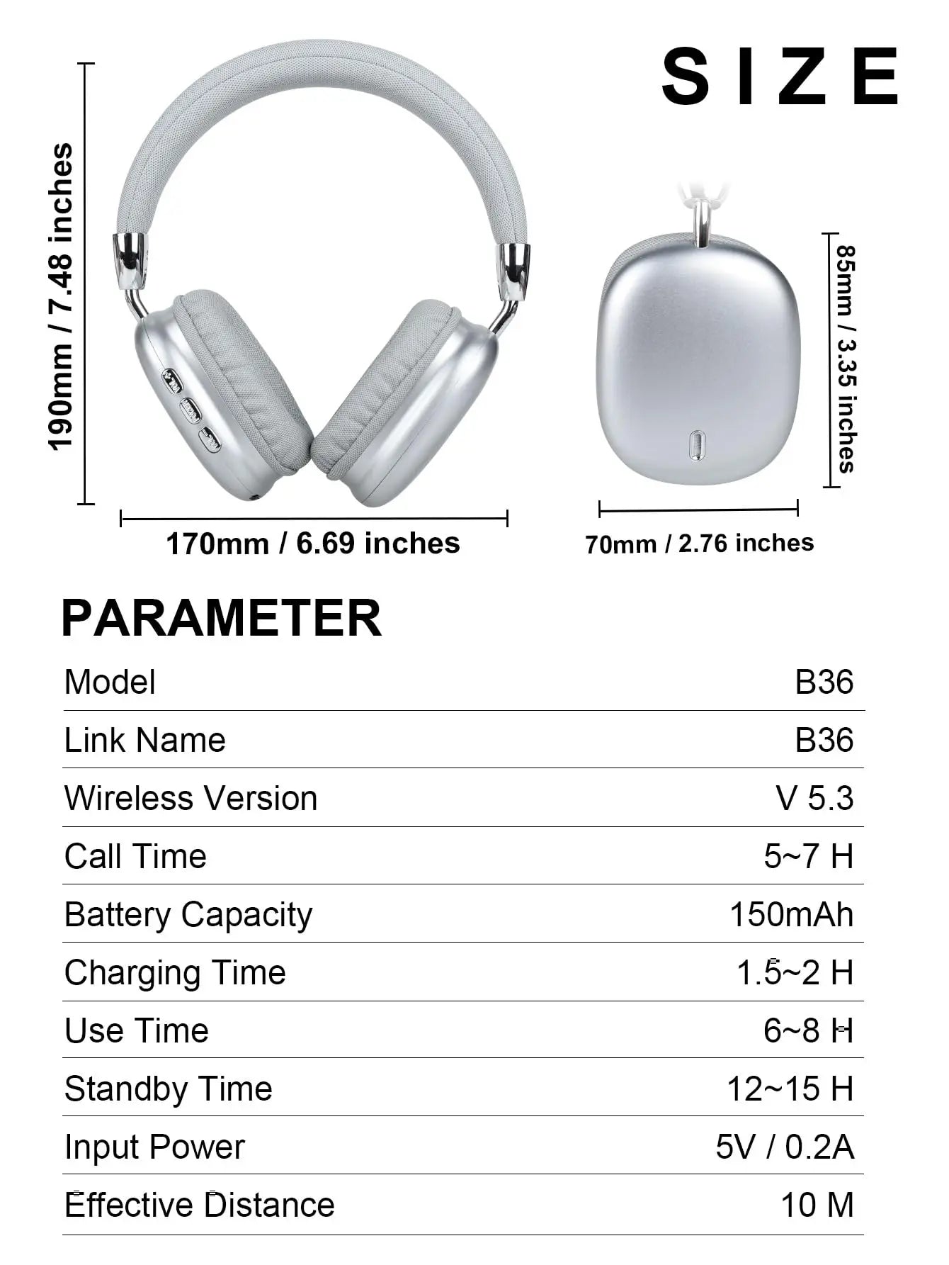 Wireless Bluetooth 5.3 Headphones With ANC Noise Cancelling