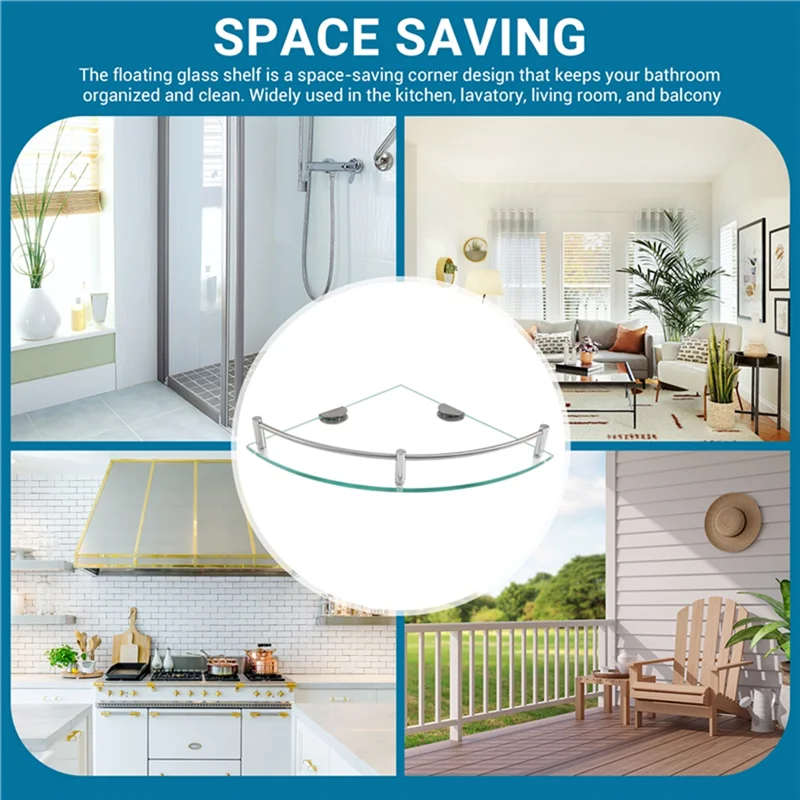 AB66-Bathroom Shelves, Bathroom Glass Corner Shelf Triangle Wall Mounted ,Tempered Glass Shelf For Storing Shower Gel/Soap