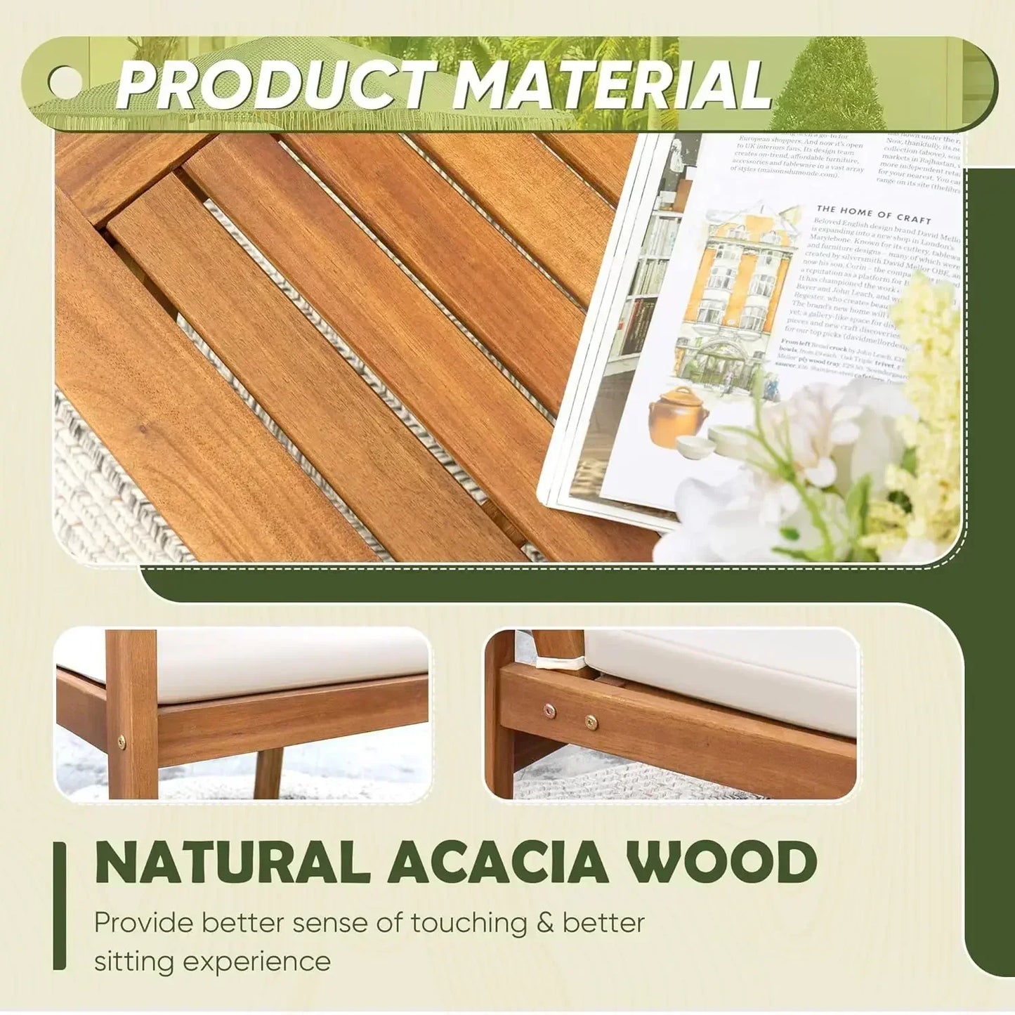Patio Furniture 4 Piece Outdoor Acacia Wood