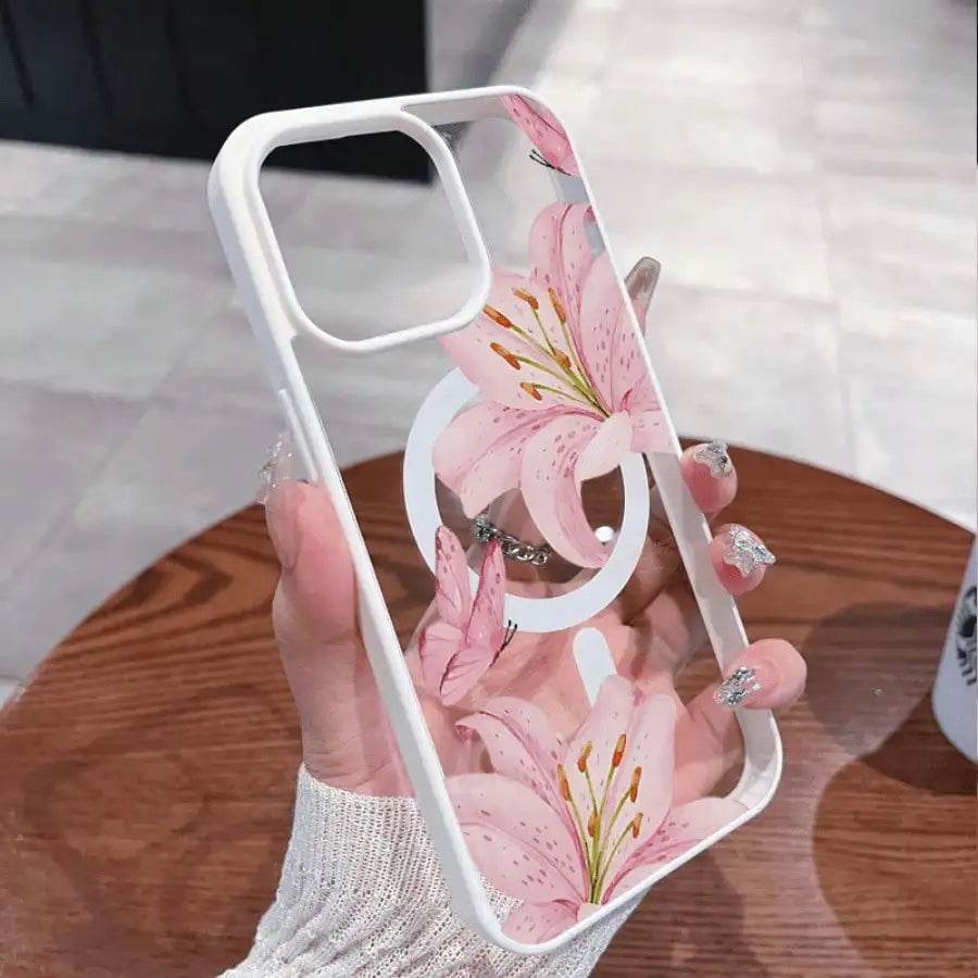 Pink Lily Magnetic Phone Case For iPhone