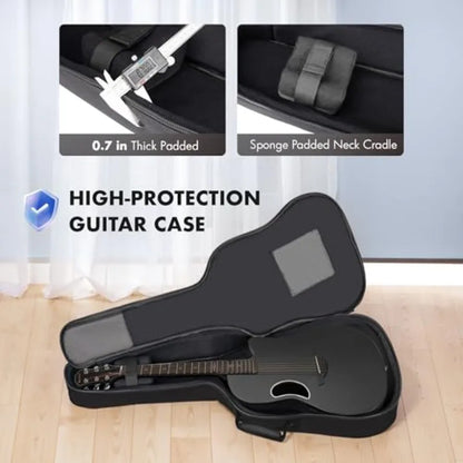 Acoustic Electric Guitar Kit - 41 Carbon Fiber Adult Beginner Set with Bag and Strap, Built-In Pickup, Rich Resonance Warm Tone
