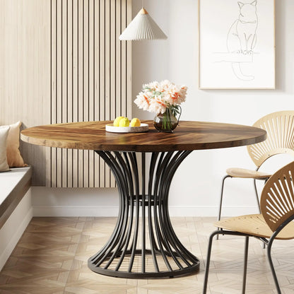 TFarmhouse Round Dining Table for 4-6 People, 47-Inch