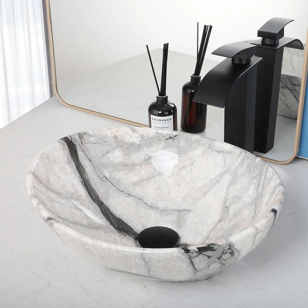 Artistic Marble Pattern Ceramic Vessel Sink Set