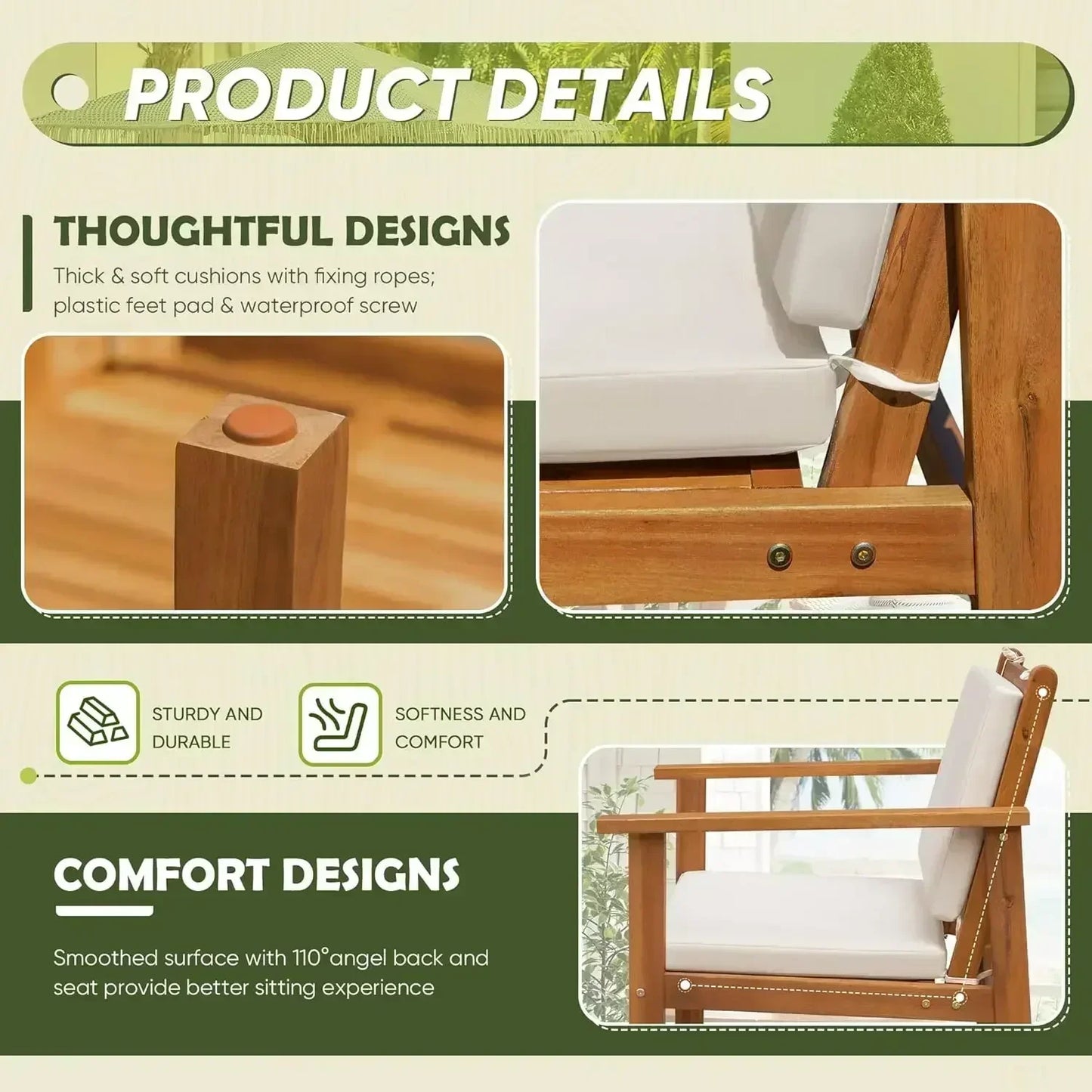 Patio Furniture 4 Piece Outdoor Acacia Wood