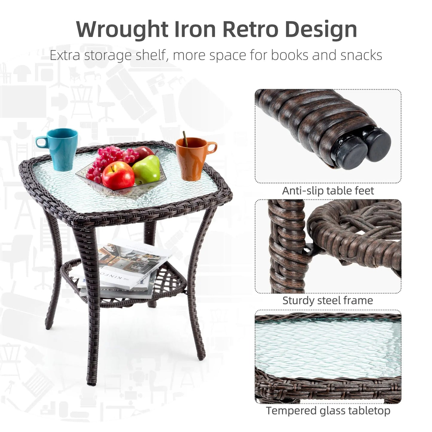 3-Piece Wicker Swivel Rocker Patio Set