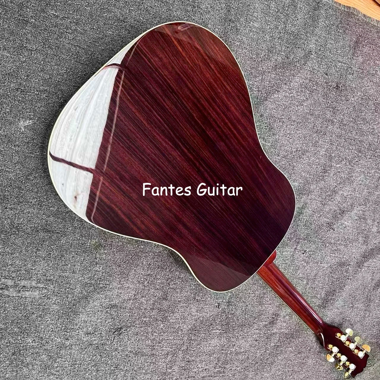Custom Sunburst 41 Inch J-45s Herringbone Binding Acoustic Guitar Solid Spruce Top SOLID Back Side