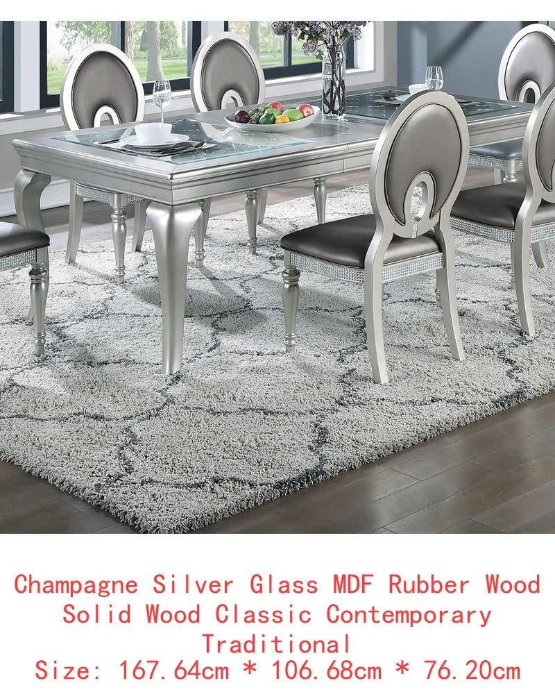 7pc Glass Dining Table Set Tufted Side Chairs
