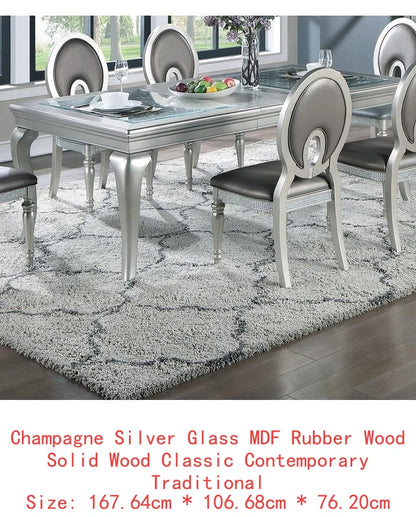 7pc Glass Dining Table Set Tufted Side Chairs