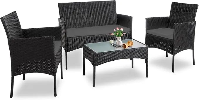 4 Piece Outdoor Wicker Patio Furniture Set