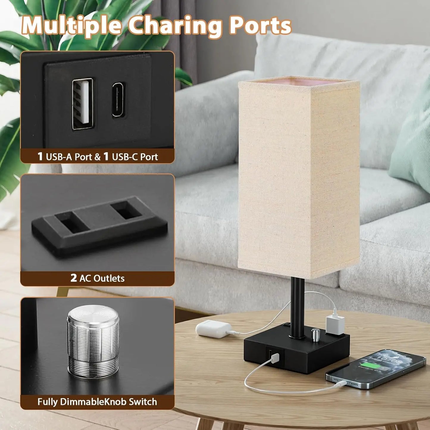 Fully Dimmable Nightstand Lamps Set of 2