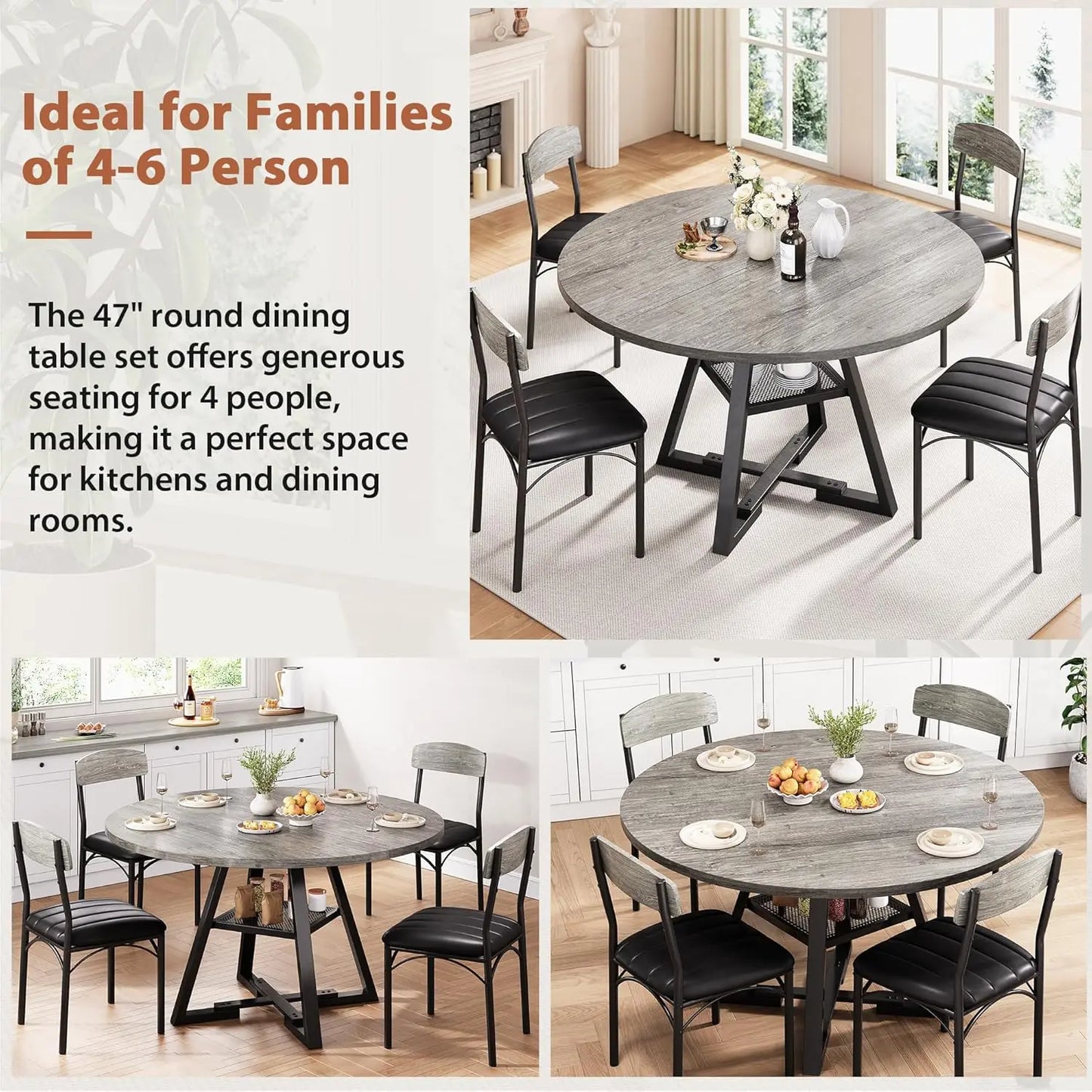 Round Dining Table Set for 4