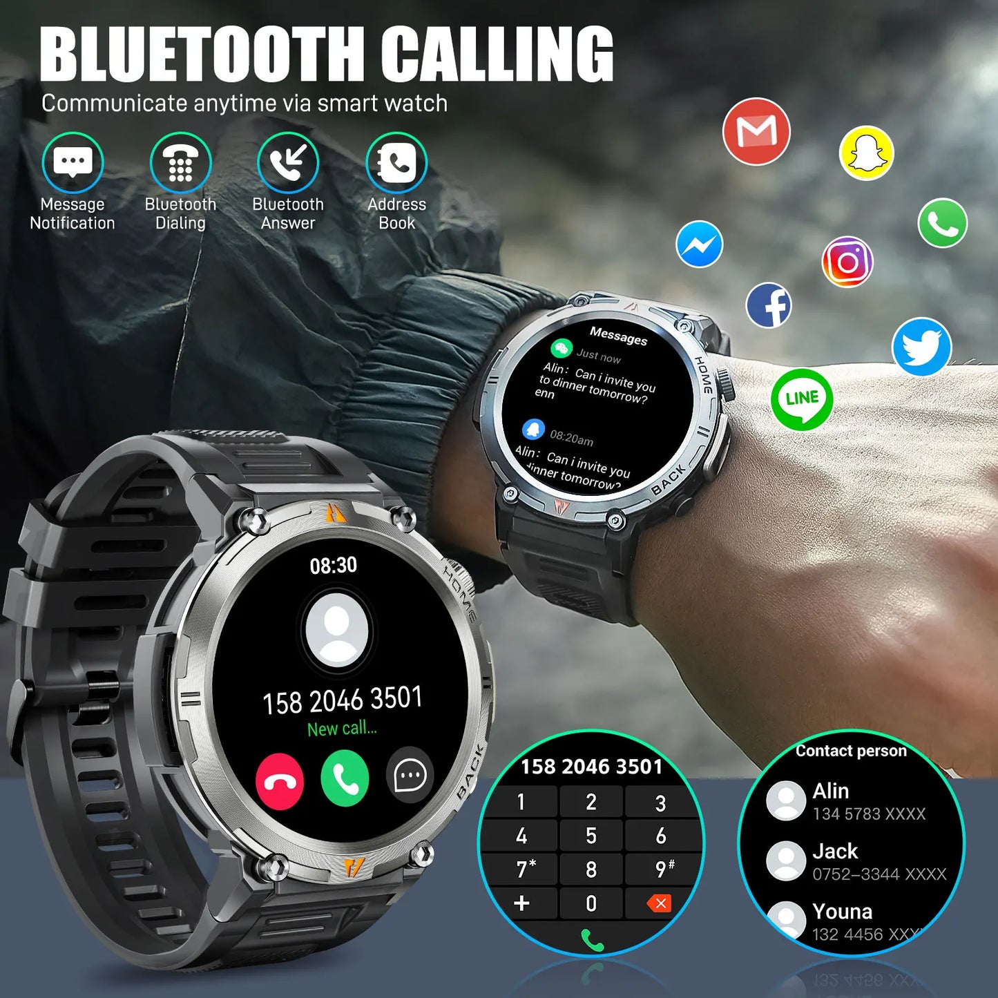 LaNikar KE3 Black Bluetooth Call Smart Watch