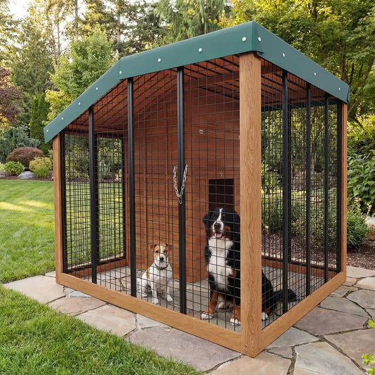 Large Outdoor Wooden Dog House with Roof, Rear Door, Secure Lock & Built-in Storage for Medium to Large Dogs