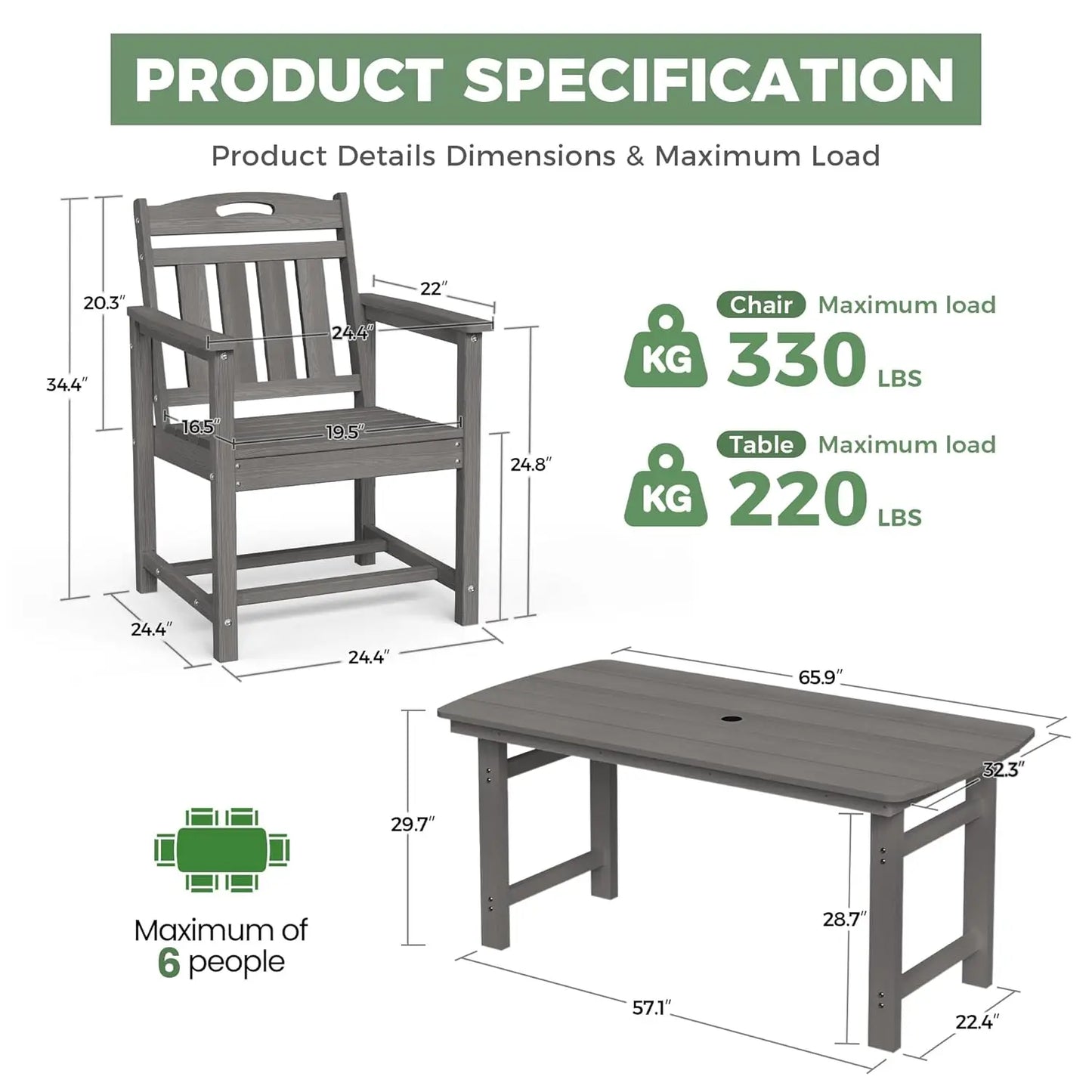 Outdoor Patio Dining Set Table & 6 Chairs
