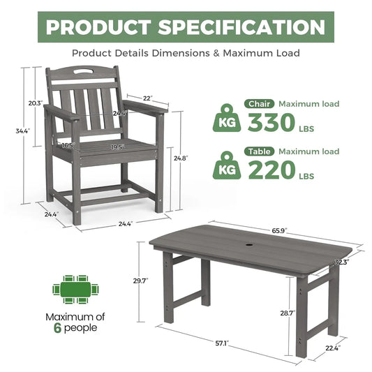 Outdoor Patio Dining Set Table & 6 Chairs