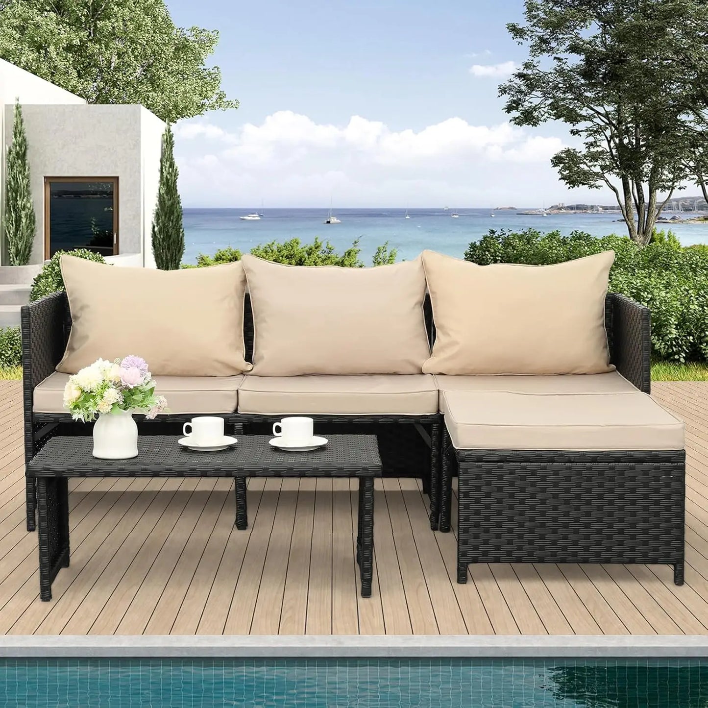 3-Piece Outdoor PE Rattan Furniture Set
