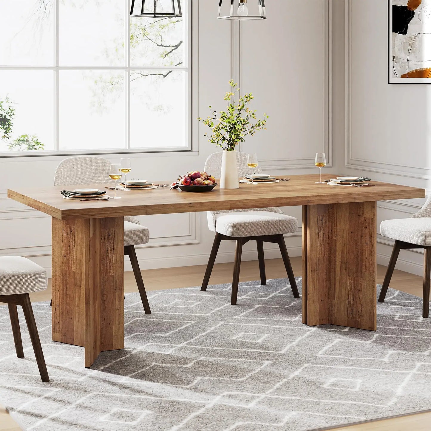 63-inch Farmhouse  Solid Wood Dining Table for 4-6