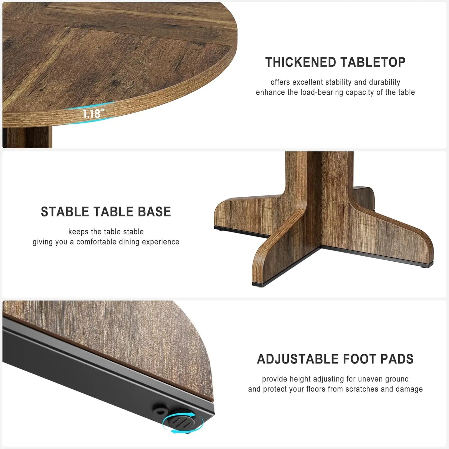 Farmhouse Circle Kitchen Table With Wood Tabletop