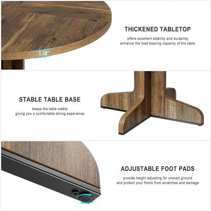 Farmhouse Circle Kitchen Table With Wood Tabletop