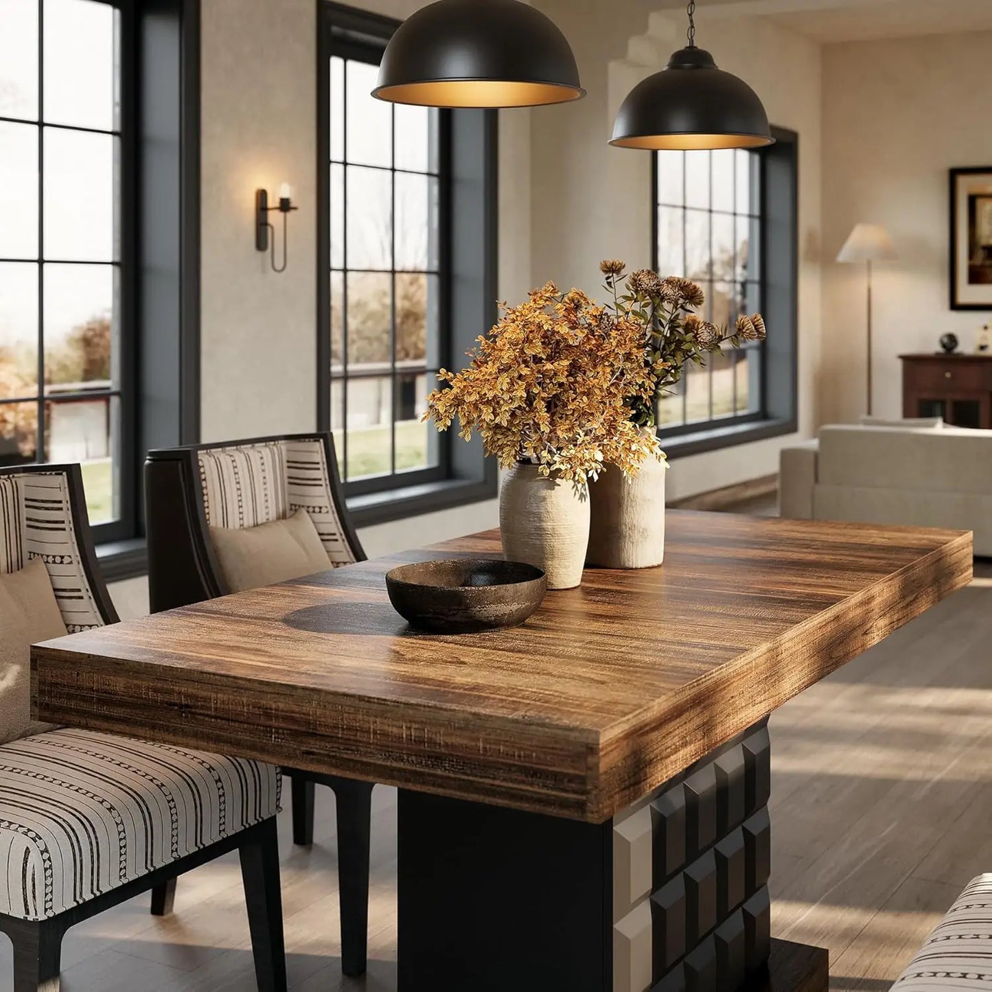 Farmhouse Kitchen Table With Sturdy Wood Pedestal Base