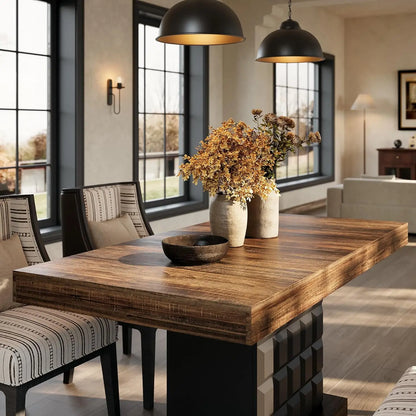 Farmhouse Kitchen Table With Sturdy Wood Pedestal Base