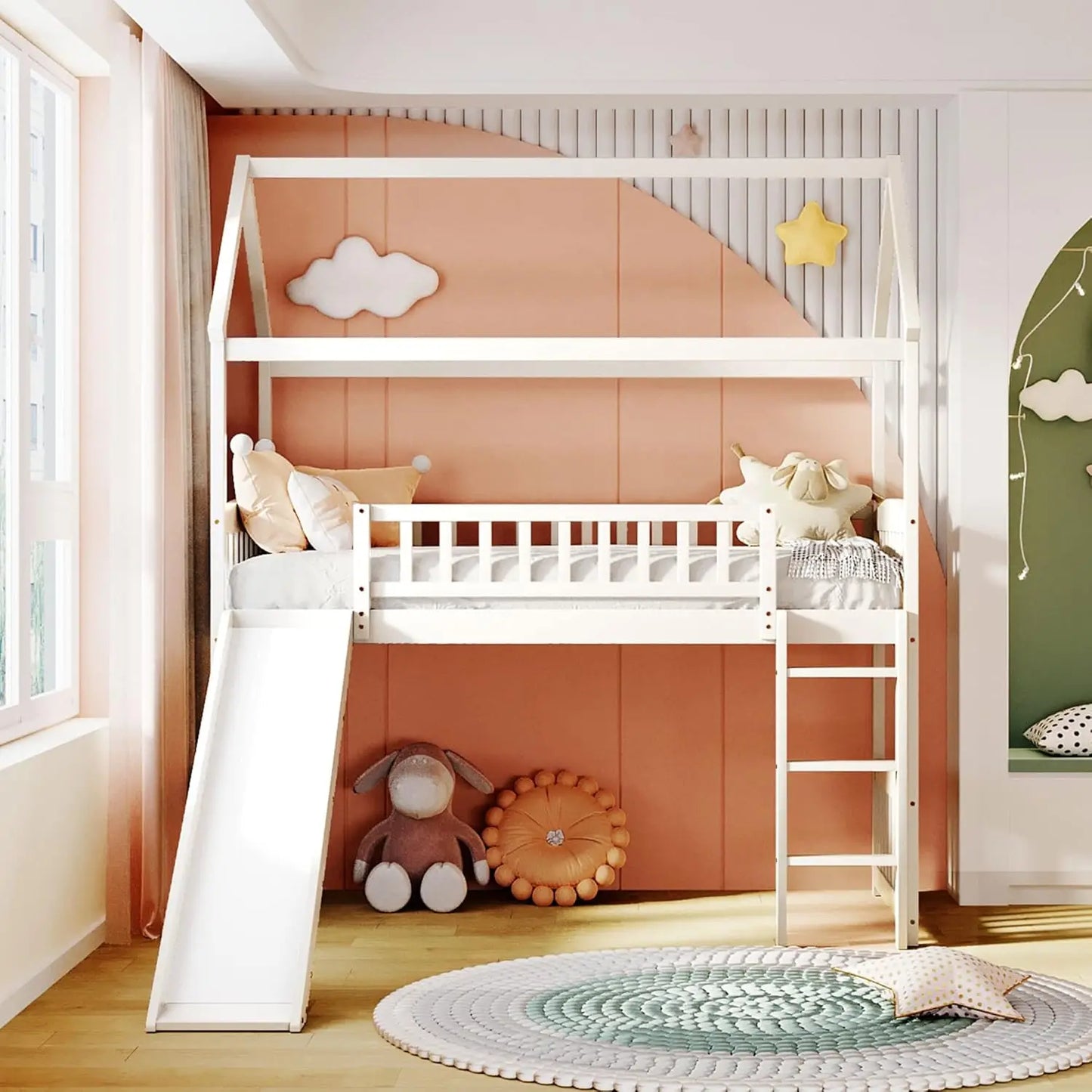 Twin Loft Bed With Slide For Kids