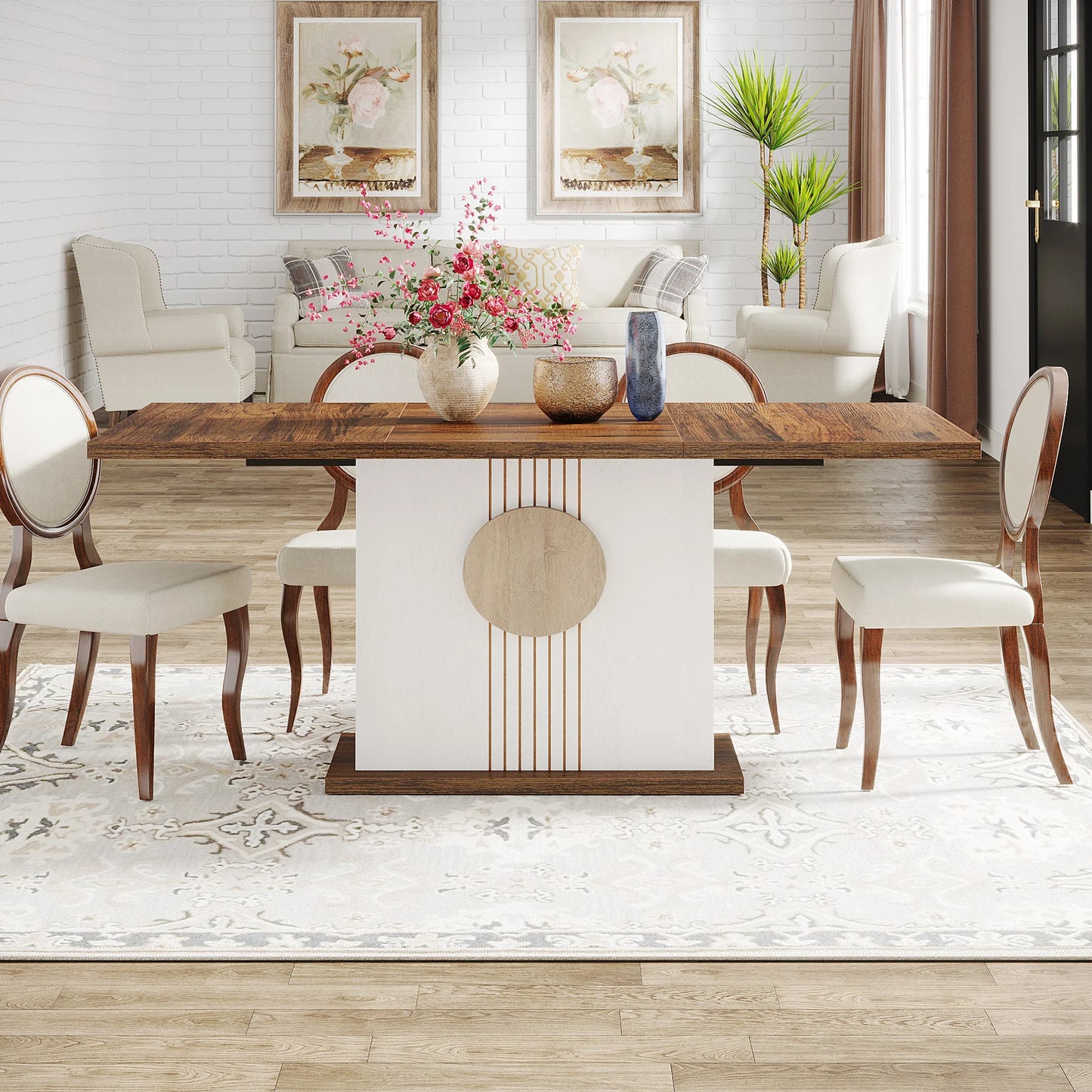 55" Farmhouse Wood Rectangular Dining Table