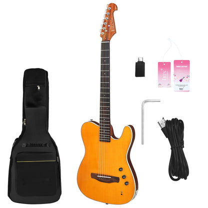 IRIN R3 Electric Acoustic Guitar 22-Fret 39 Inch 6 String Silent Smart Guitar Thin Body Spruce Panel Silent Folk Guitar with Bag