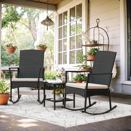 3 Piece Rocking Chair Outdoor PE Rattan Patio Set