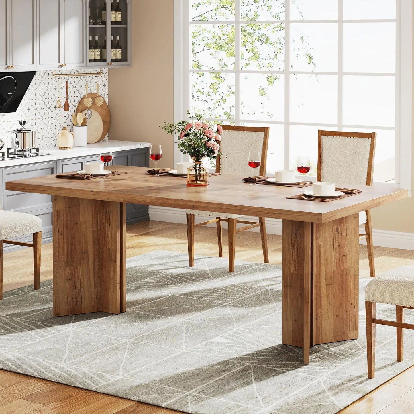 63-inch Farmhouse  Solid Wood Dining Table for 4-6