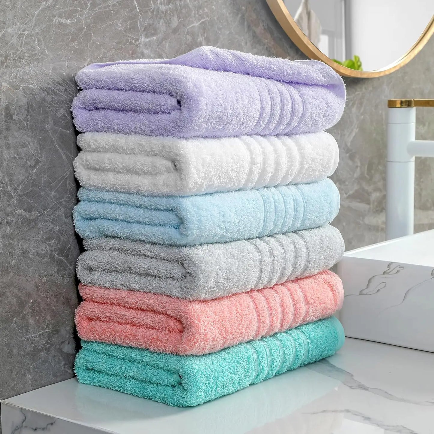 6-Pack 100% Cotton Bath Towels, 24x48 Inches