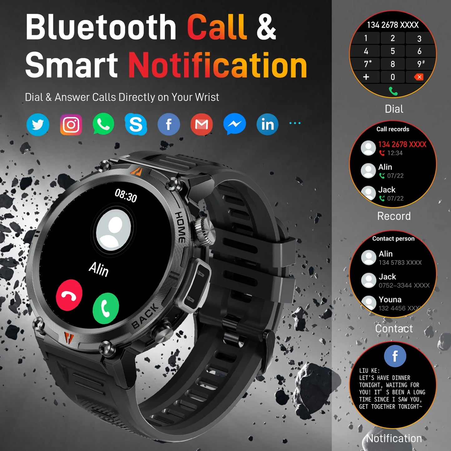 LaNikar KE3 Black Bluetooth Call Smart Watch