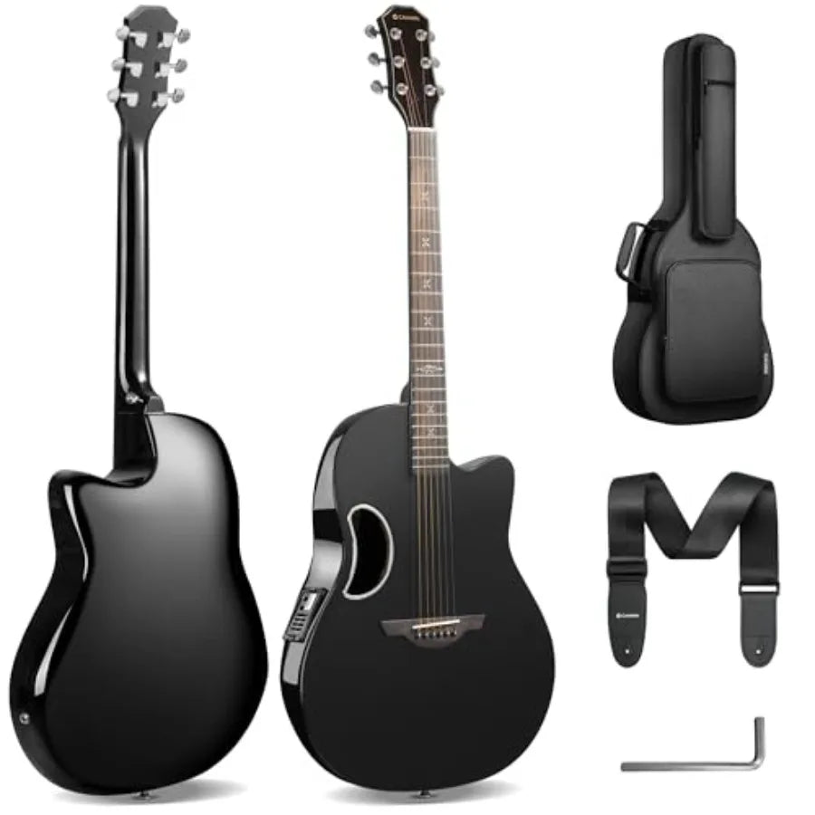 Acoustic Electric Guitar Kit - 41 Carbon Fiber Adult Beginner Set with Bag and Strap, Built-In Pickup, Rich Resonance Warm Tone