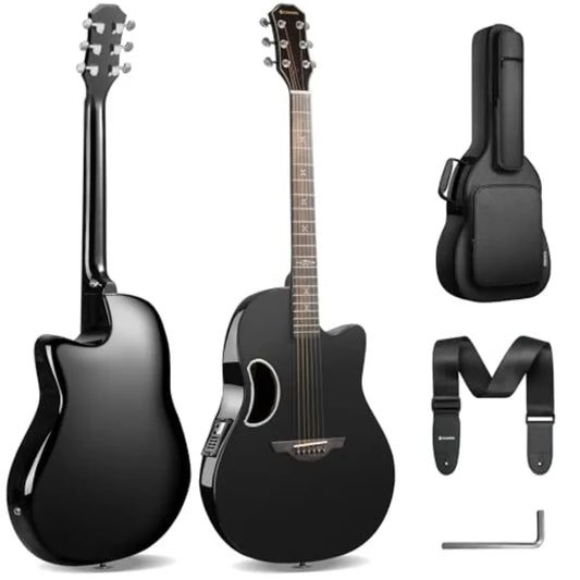 Acoustic Electric Guitar Kit - 41 Carbon Fiber Adult Beginner Set with Bag and Strap, Built-In Pickup, Rich Resonance Warm Tone