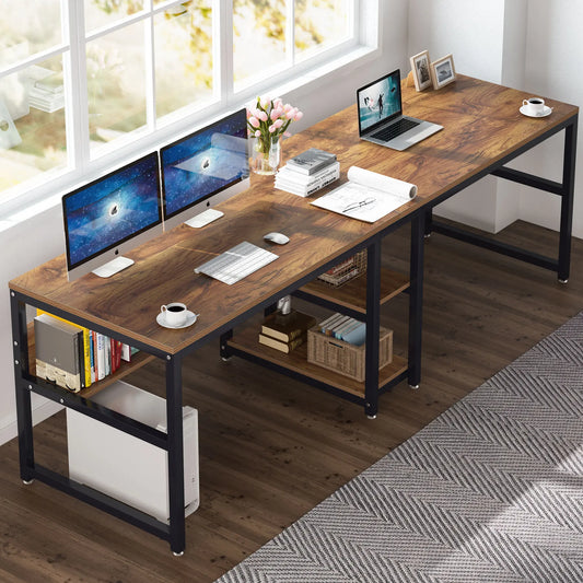 Two Person Desk with Bookshelf