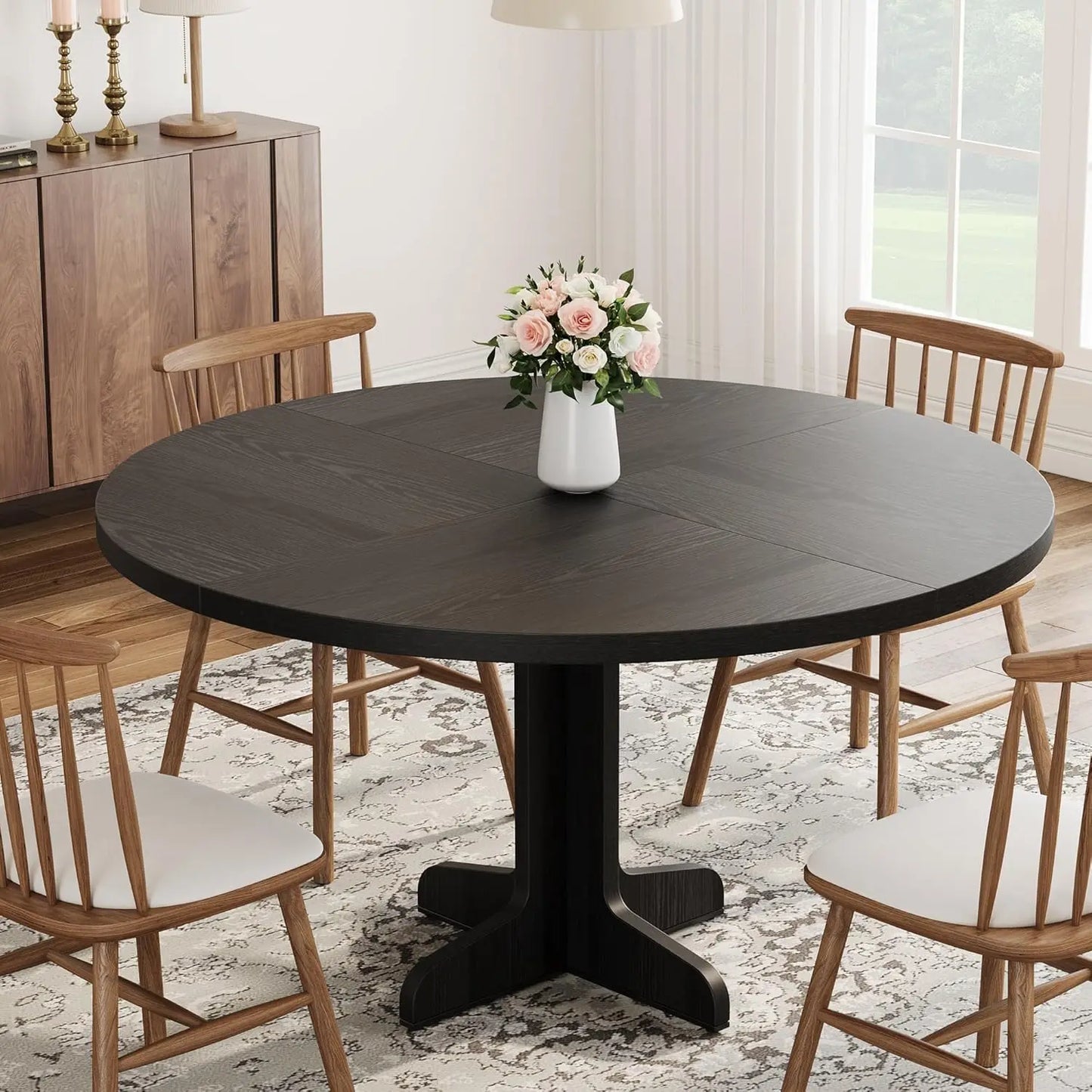 Farmhouse Circle Kitchen Table With Wood Tabletop