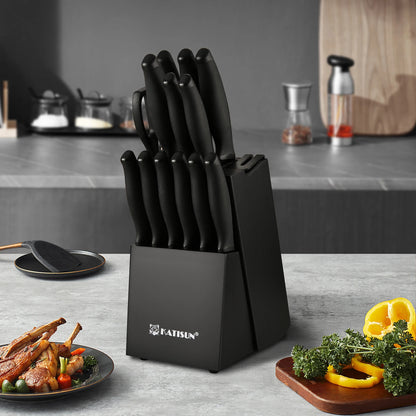 15 Pieces Carbon Steel Kitchen Knife Block Set